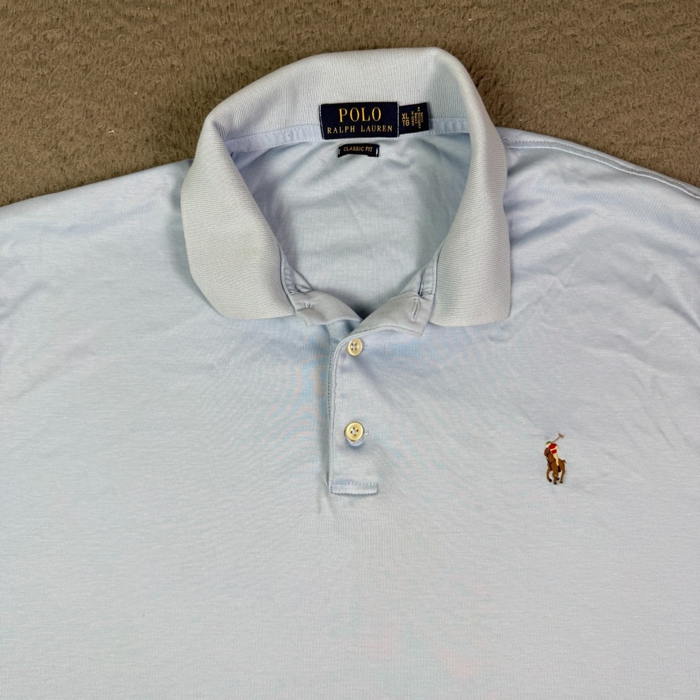 Polo Ralph Lauren Shirt Mens XL Blue Flesh Pony Pima Soft Touch Short Sleeve